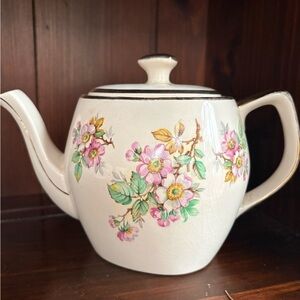 Price Bros Vintage Floral Ceramic Teapot - Pink & Green